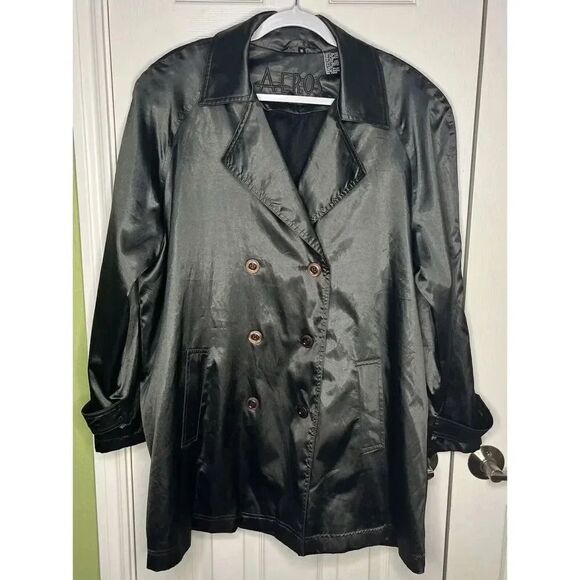 Aeros Double Breasted‎ Silky Black Trench Coat Women’s Size M - Picture 1 of 9